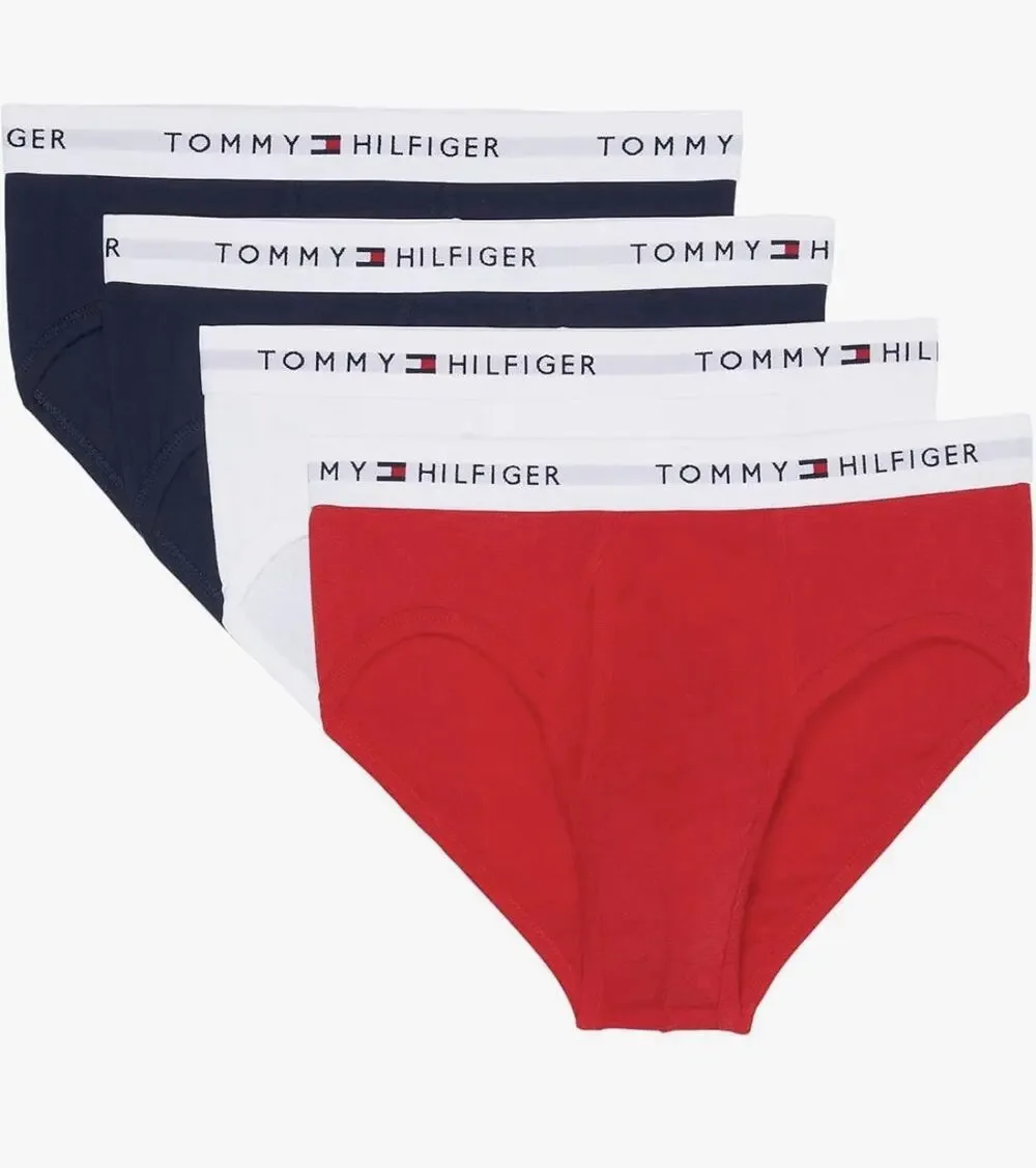 MEDIUM Tommy Hilfiger Four Pack Classic Cotton Briefs Underwear 4 Black Red Blue